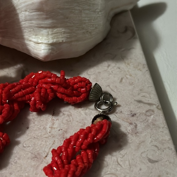 Beaded Necklace and Bracelet Set-Red Seed Beads-Multi Strand Twisted Details-EUC - Picture 5 of 14